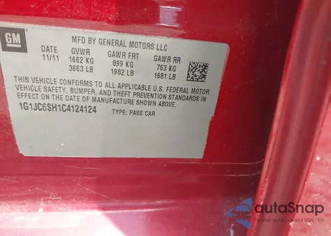 2012 Chevrolet Sonic 2Lt z USA, uszkodzony, nr VIN 1G1JC6SH1C4124124